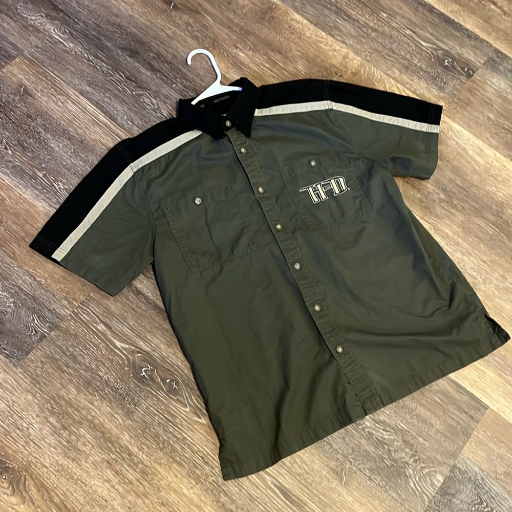 Green, Harley Davidson, short sleeve button-down shirt